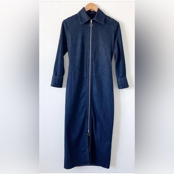 ZARA Zip Up The Minimal Denim Dress size small - Picture 3 of 11